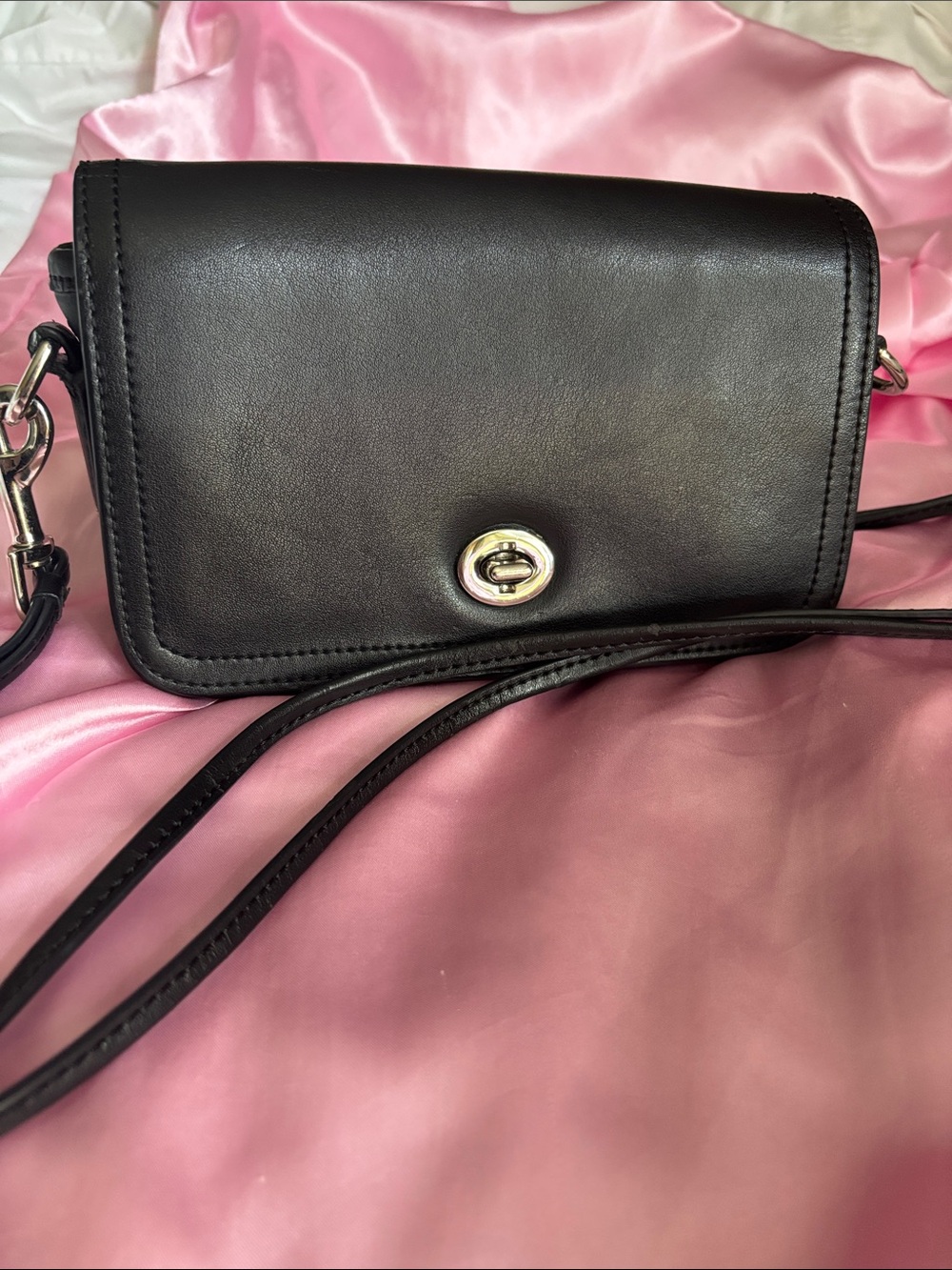 Coach Black Leather Turn-Lock Crossbody Bag